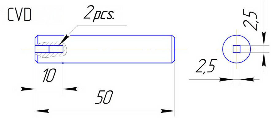 CVD Multipoint Diamond Dresser 2.5x2.5mm drawing